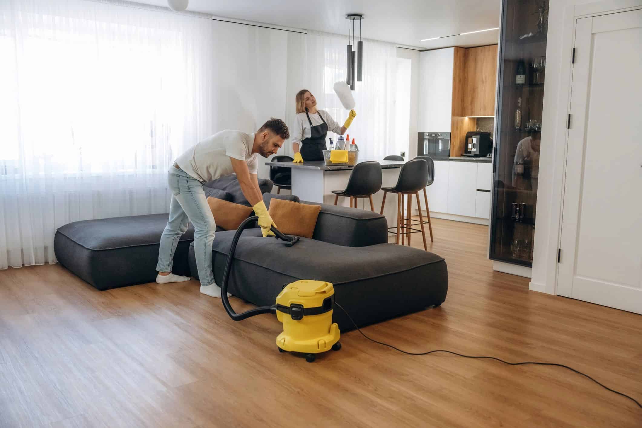 "Perth Shine Crew cleaner vacuuming lounge in Thornlie home"